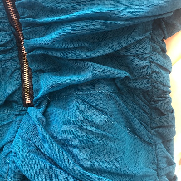 Bardot Ruched Mesh Bodycon Blue Mini Dress S - Picture 10 of 12